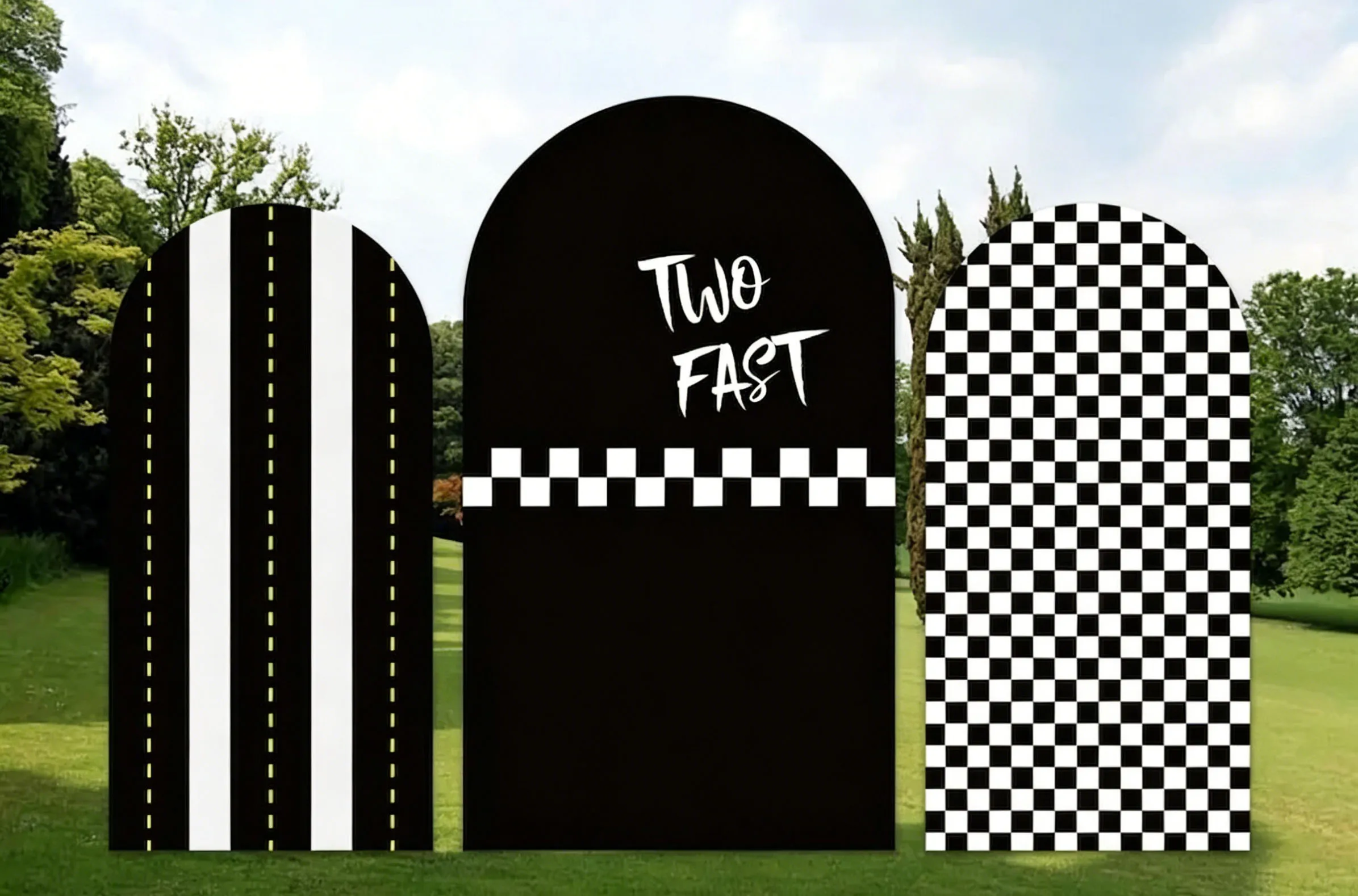 Custom 2-Side Two Fast Baby Shower Party Arch Backdrop Cover Black White Squares Diy Name Age Birthday Party Decor Backdrop
