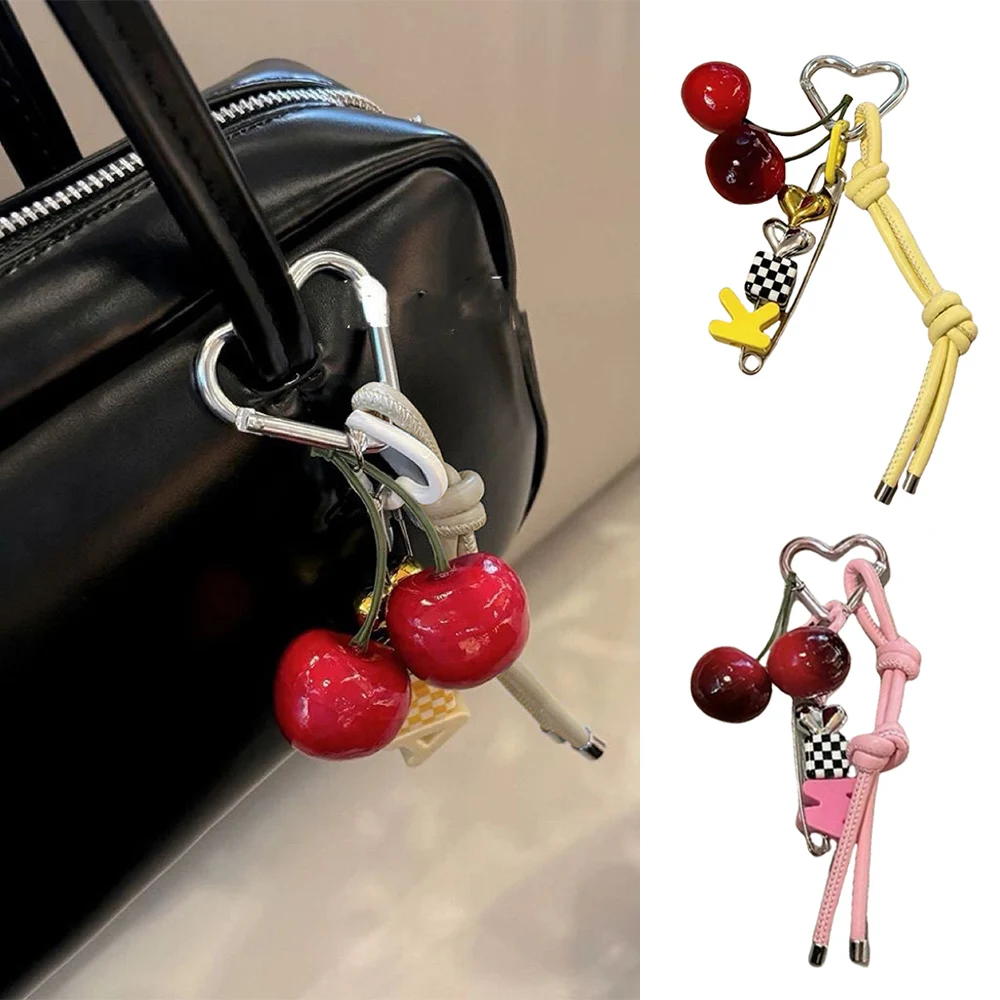 Gran oferta llavero colgantes bolso dijes bolso accesorios teléfono cuerda colgante auricular decoraciones lindo cereza amor corazón cuerda de cuero