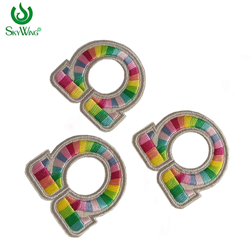 China Manufactory High Quality Stock Embroidery Logo Colorful Greek Letters Self-adhesive Backing Patches