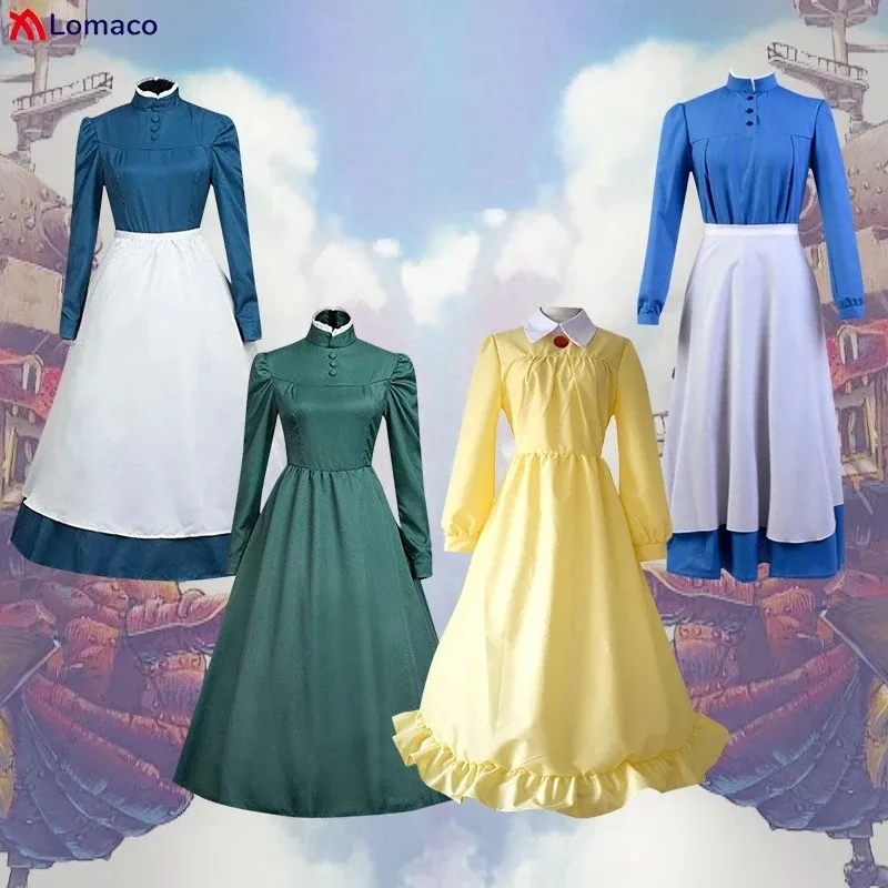 

Костюм для косплея Софи Шляпника, парик, женское длинное платье, аниме, наряды с движущимся замком, карнавальный костюм на Хэллоуин