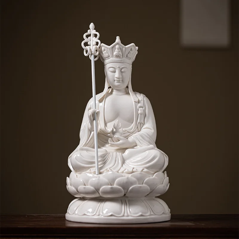 HYS White Porcelain Jiuhua Mountain Nanwu Wish Jizang Bodhisattva Buddha Statue Ceramic Jizang King Crafts Ornament