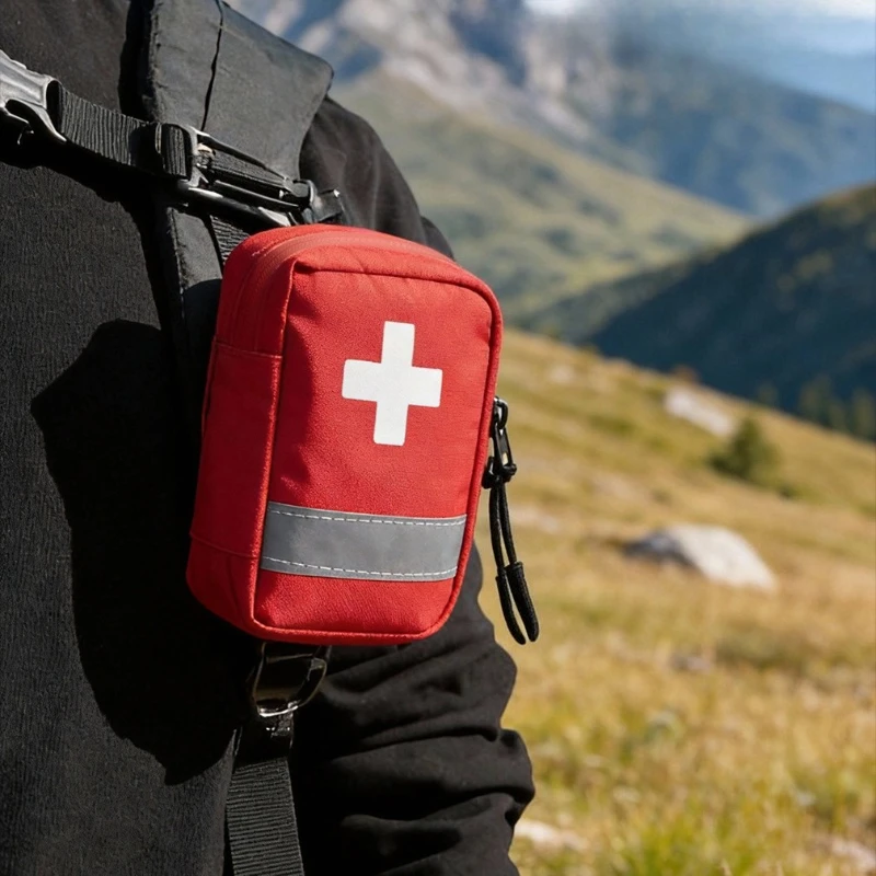 Mini First Aid Pouch Reflective Hiking Emergency Organizer with Belt Attachment for Outdoor Travel