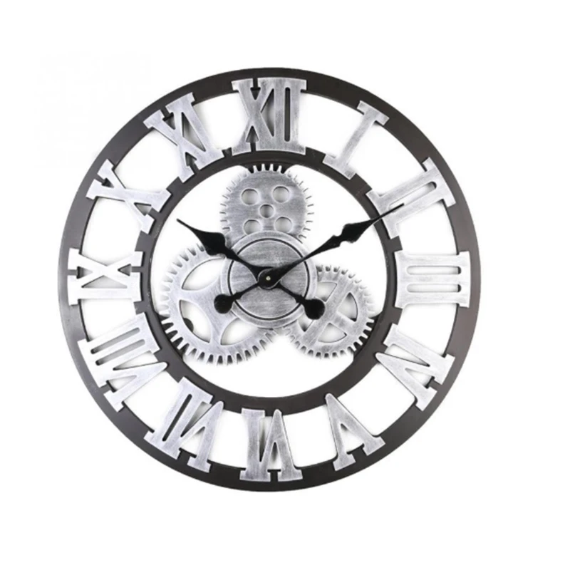 Large Vintage Gear Wall Clock, 3D Wooden Quartz Silent Clock – Modern Home Décor 30cm European Vintage Gear Wall Clock