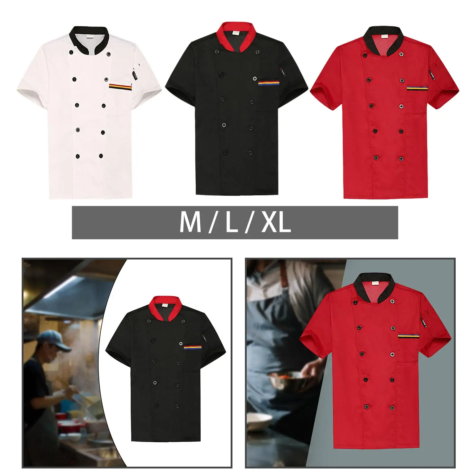 Men Women Chef Jacket, Short Length Sleeve Chef Coat, Comfortable Breathable Chef Workwear Clothing for Restaurant