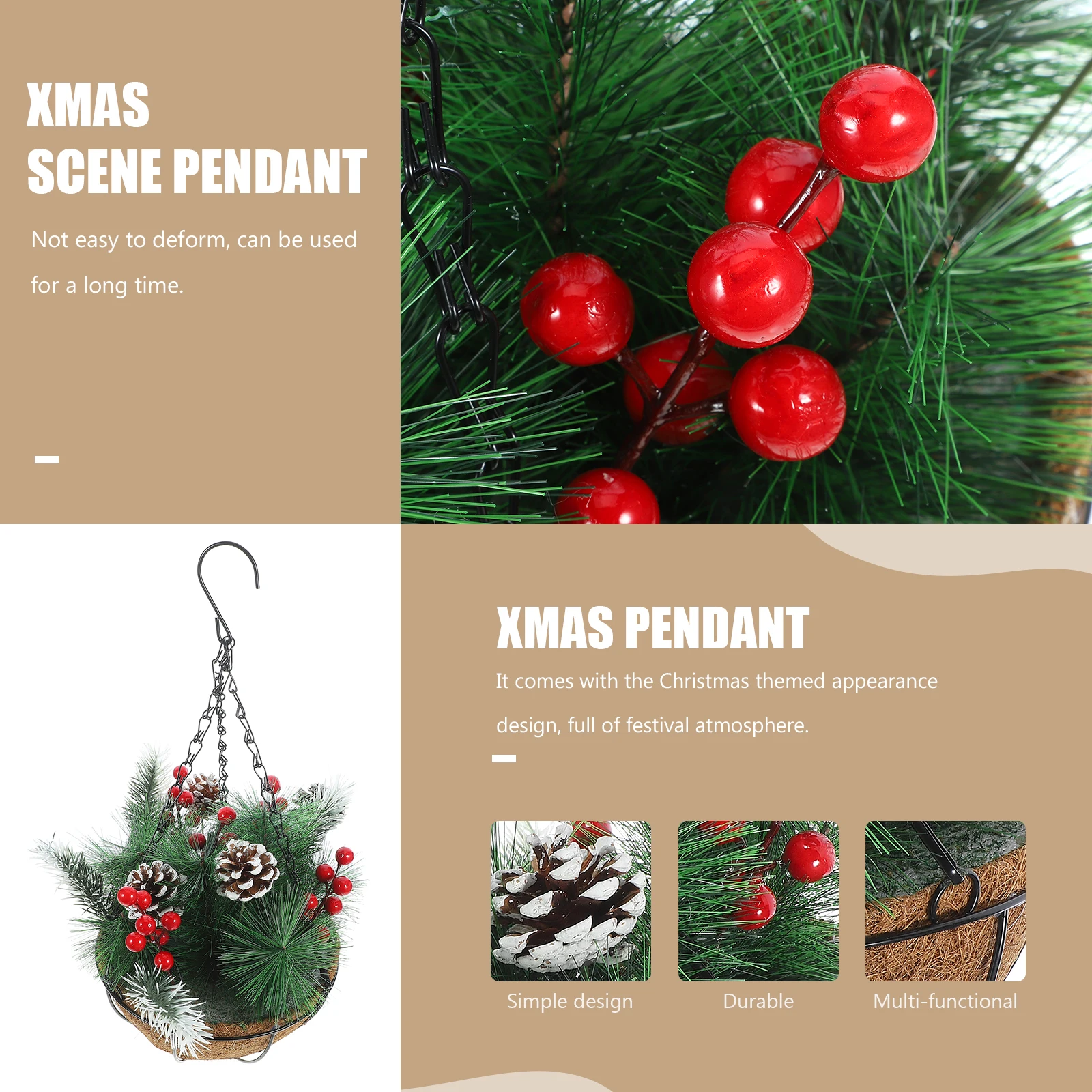 

1pc Creative Christmas Hanging Baskets Outdoor Decorations Xmas Pendant Festival Scene Plastic Adornment Artificial Flower