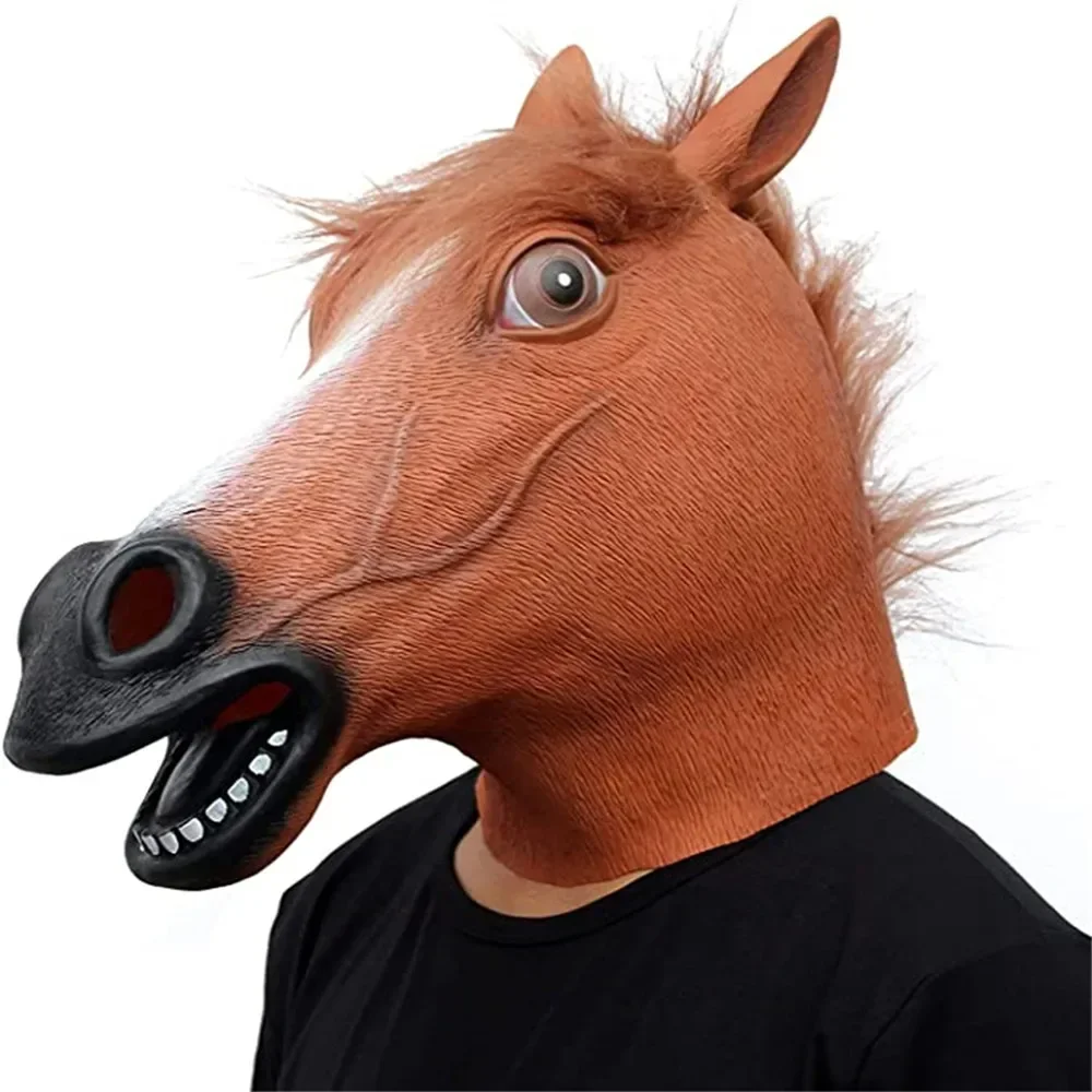 Spoof Fun Brown Horse Head Mask Halloween Cosplay Costume Masquerade Party Prop Animal Latex Headwear