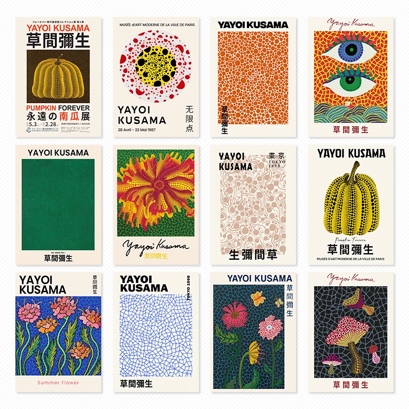 Yayoi Kusama Pumpkin Flowers Posters and Prints Wall Art Canvas Painting Drawing and Pictures Vintage Aesthetic home Room Dec