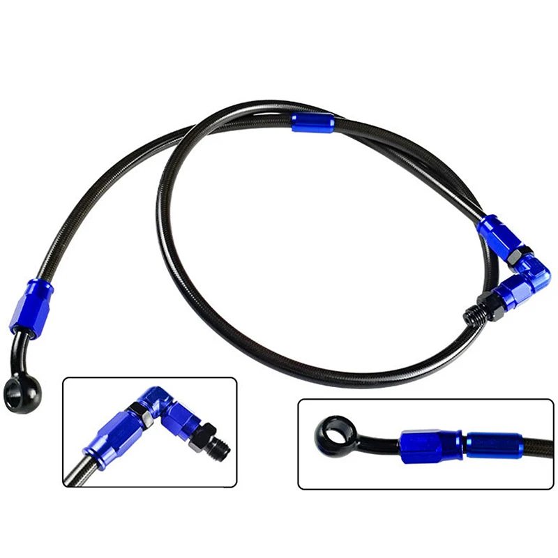 Universal 90cm Motorcycle Brake Clutch Oil Hose Line Pipe Blue Hydraulic Reinforced Stainless Steel Braided Hose