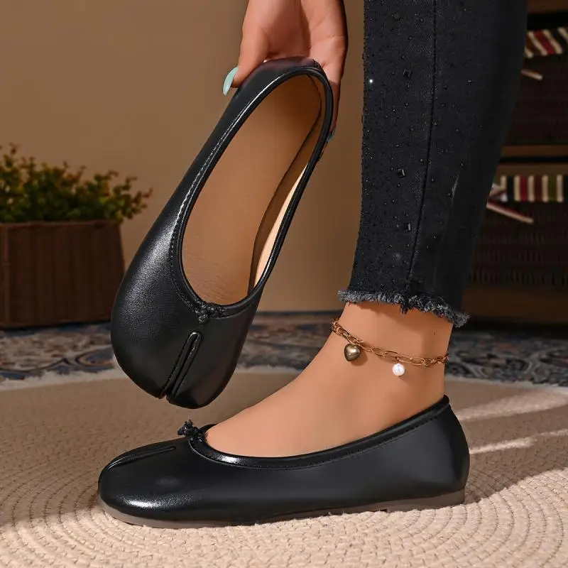 Spring Women's Split Toe Ballet Flats Soft PU Slip On Loafers Comfortable Casual Walking Shallow Mouth Daily Shoes for Ladies