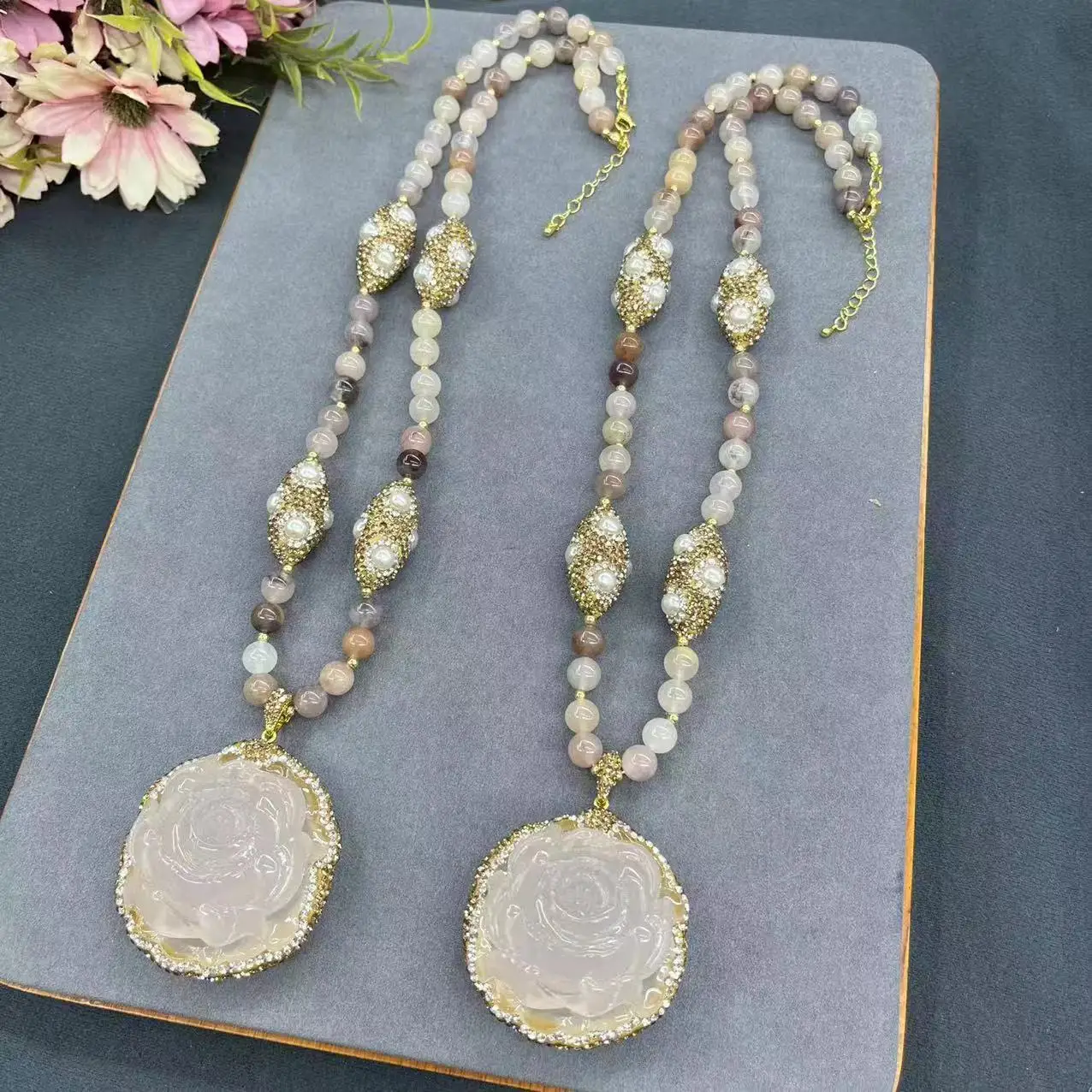 DIY accessories Autumn and winter new glazed peony sweater chain Internet celebrity live broadcast
