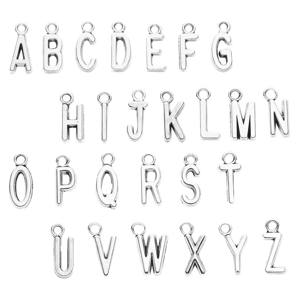 

26 Pcs English Letter Shaped Pendant Alloy Jewelry DIY Accessories Vintage Charm Silver Color Handicraft Parts