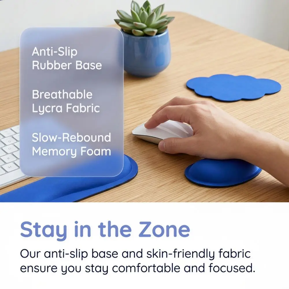 3Pcs Cloud Shape Keyboard Wrist Rest Set Non-Slip Base Slow Rebound Wristband Mouse Mat Ergonomic Soft Mouse Wrist Support Pad