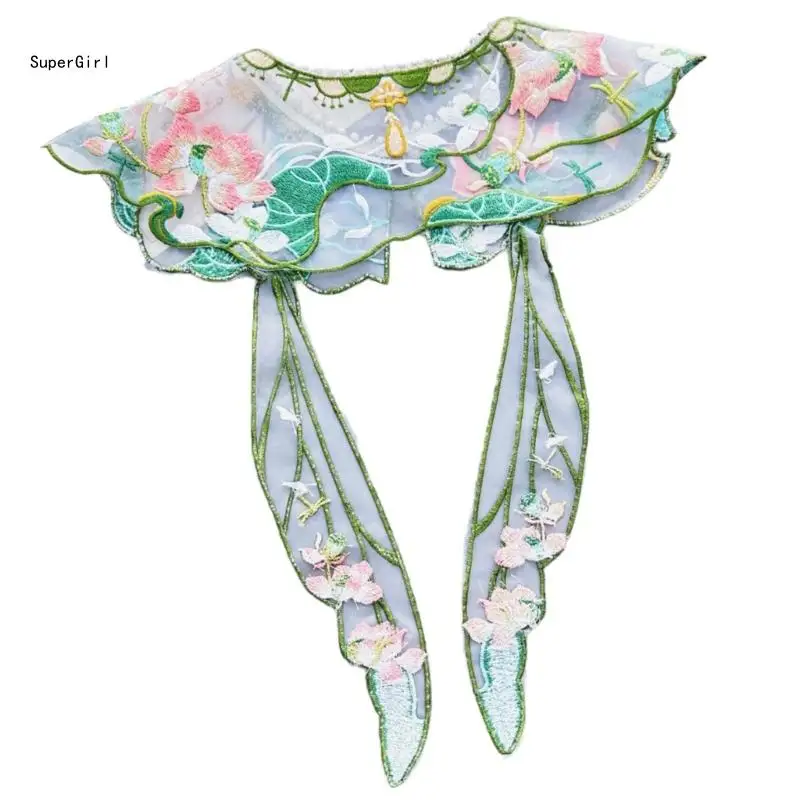 Embroidered Flower Decorative False Collar Detachable Shawl Scarf for Girl J78E