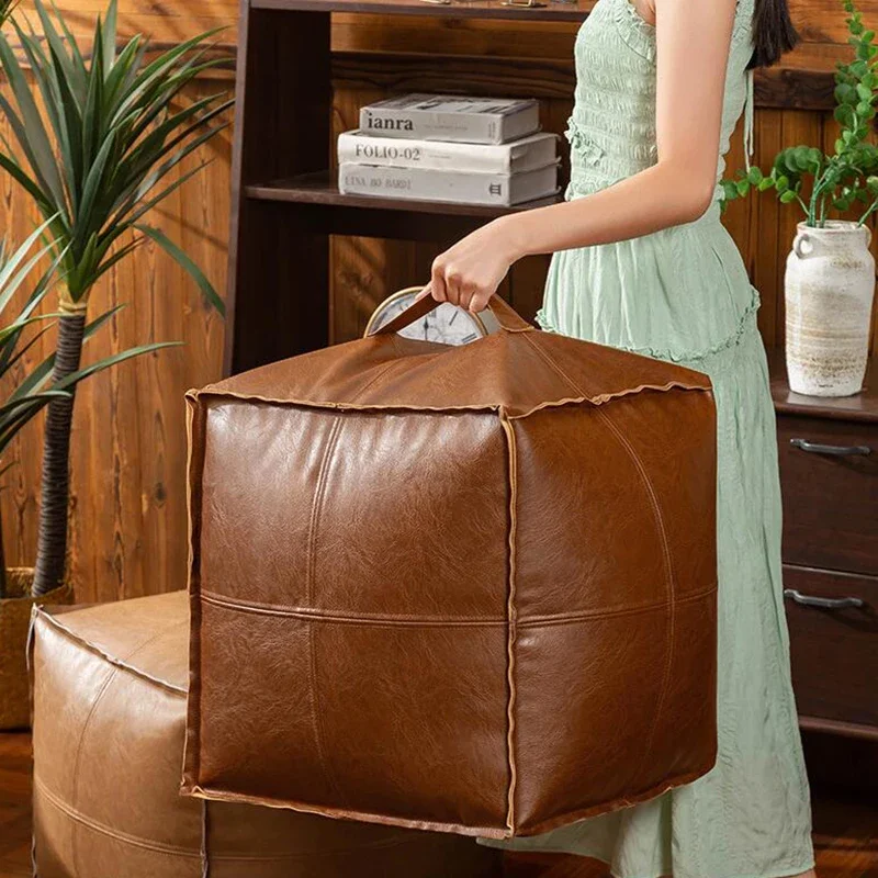 Quadratischer gefüllter marokkanischer Pouf-Hocker, quadratischer Bodenkissen-Fußhocker für Wohnzimmer, Schlafzimmer und unter dem Schreibtisch
