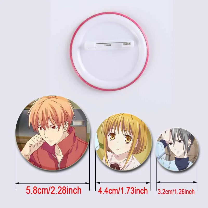 58mm Anime Character Kyou Souma/Tooru Honda/Yuki Souma Lapel Pins Creative Round Brooches Badge for Backpack Accessories Gifts