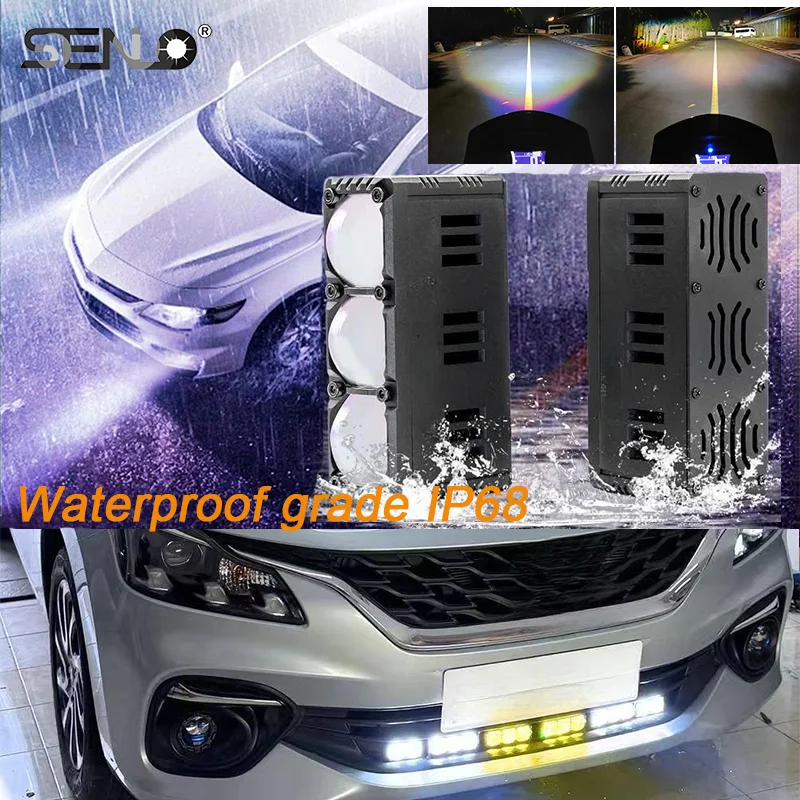 

SENLO140W Grille LED Light Cover Car Front Headlight Motorcycle ATV UTV Projector 3 Lens Fog Light Off-road 9V-24V for Spotlight