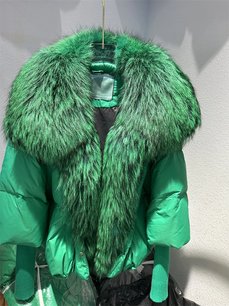 OFTBUY New Duck Down Jacket Winter Coat Women Super Large Real Silver Fox Fur Collar Jacket Knit Sleeve Fashion Luxury Outerwear