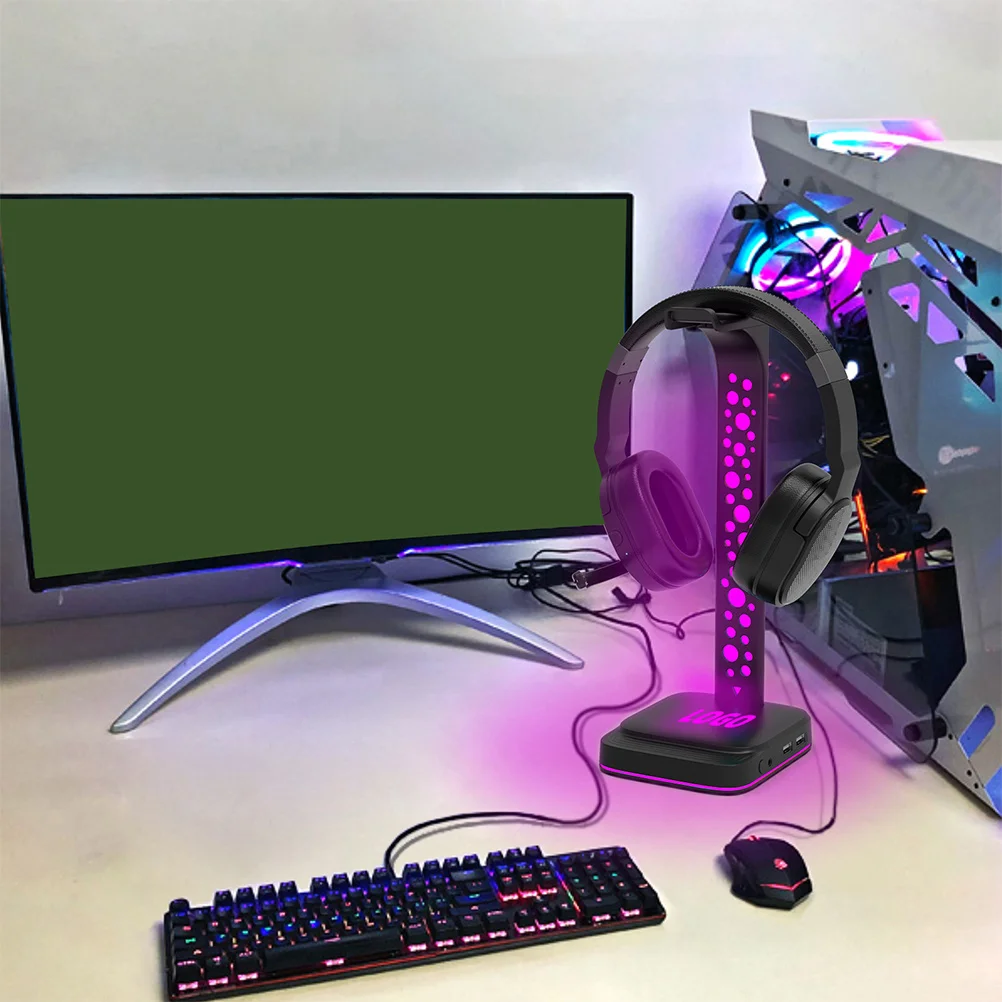 

Rgb Led Headset Stand For Desk Sturdy Headphone Holder Usb Gaming Accessories Men Boys Headset Hanger Stand