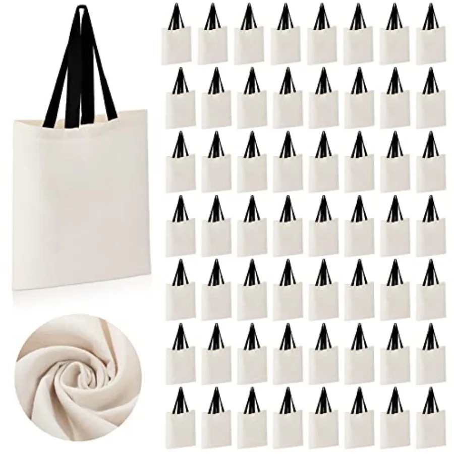 

60 Pack Canvas Tote Bags Bulk 16" x 15" Lightweight Medium Reusable Grocery Shopping Cloth Bags for DIY Gifts