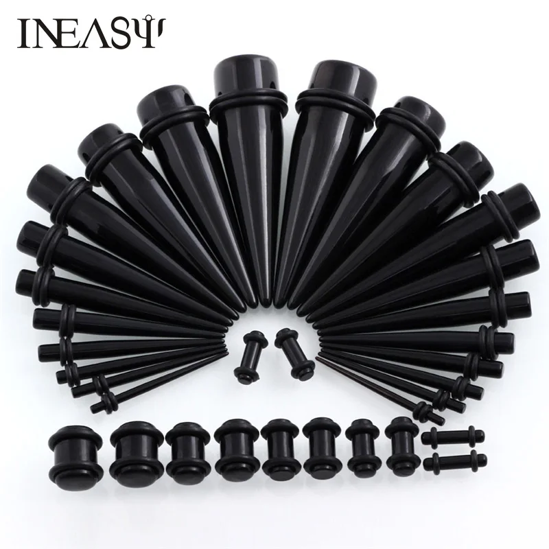 

Acrylic 36Pcs Ear Tunnels Body Piercing Jewelry Tip Cone Black Plugs And Tunnels Ear Stretching Gauge Expander Piercing Oreille