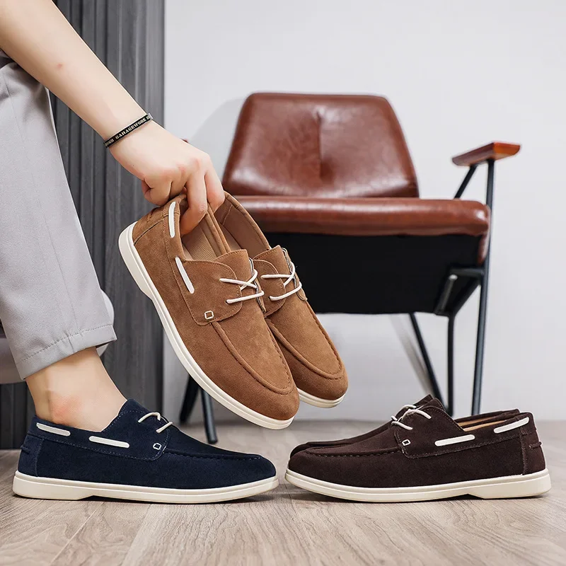 New plus size men's casual single shoes with front straps lightweight men's driving shoes loafers