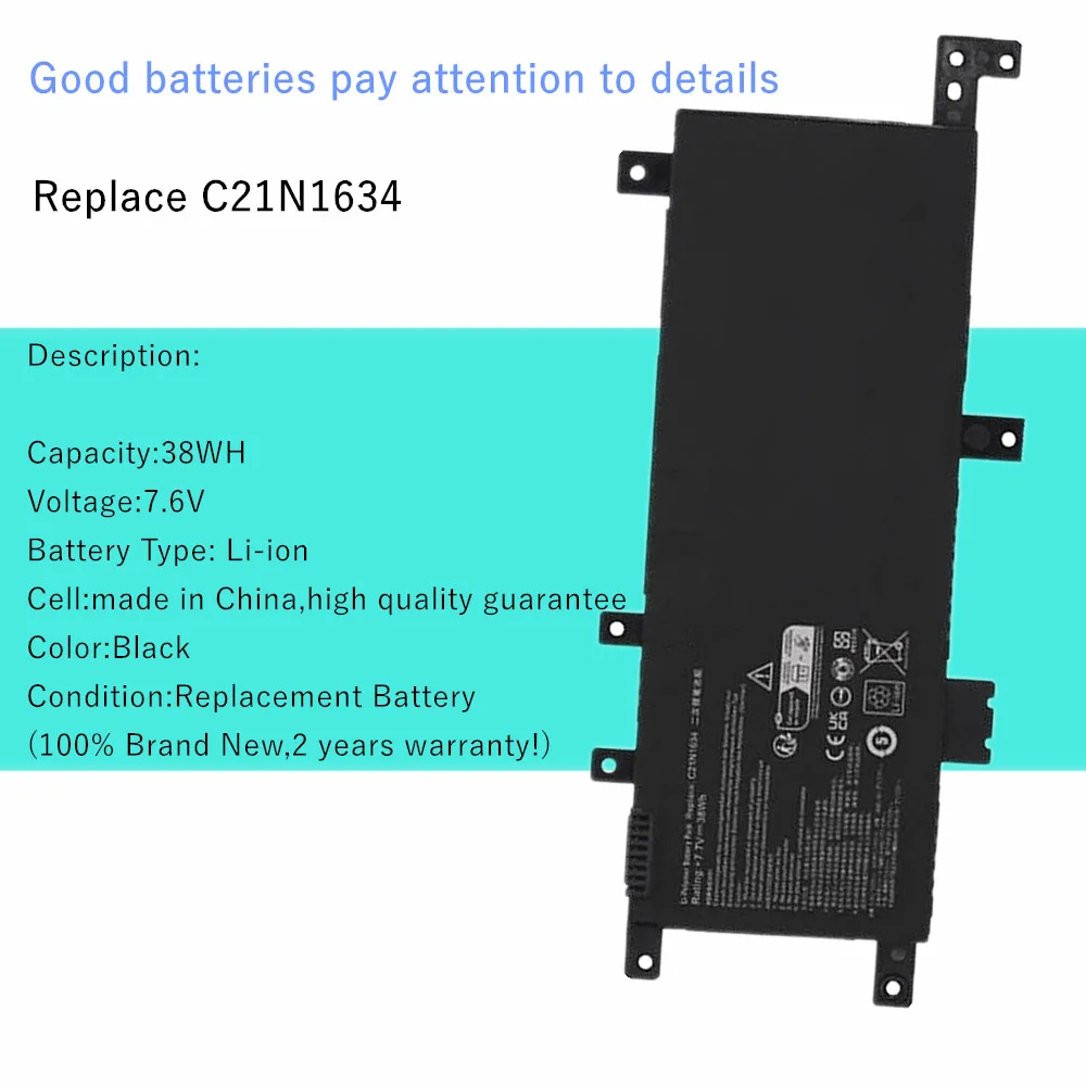 7.6V 38WH 2ICP4/59/134 Laptop Battery for ASUS VivoBook R542U A580U R542UR X542U X580U FL5900L X580B FL8000L C21N1634