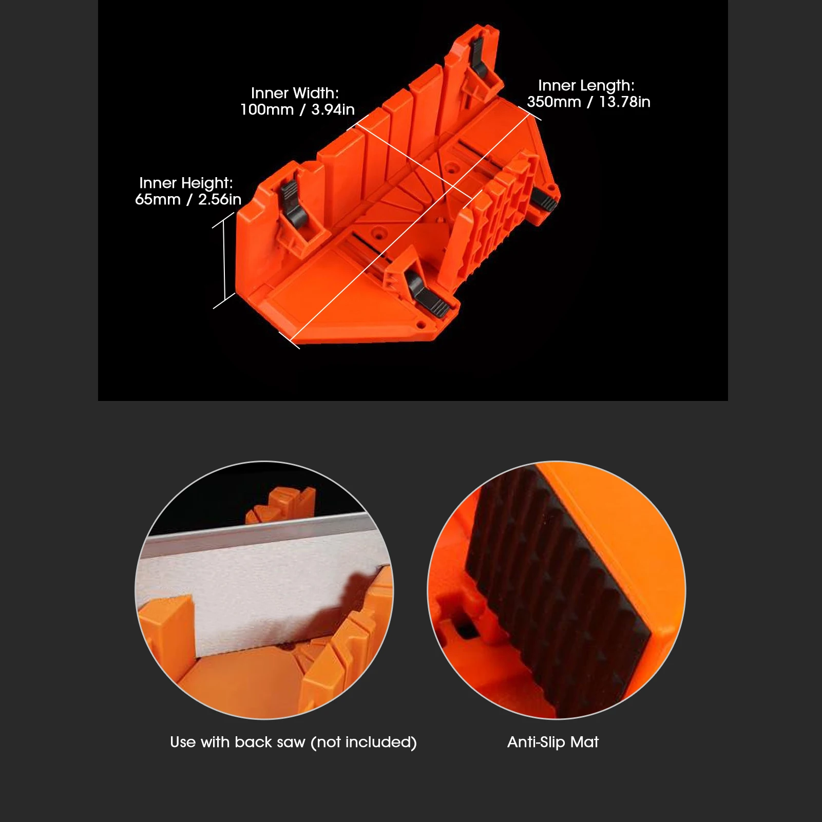 12/14-inch Mitre Box with Movable and Non-slip Jaw Woodworking Miter Saw Box Miter Saw Holder Storage 45/ 22.5/ 90 Degrees Cuts
