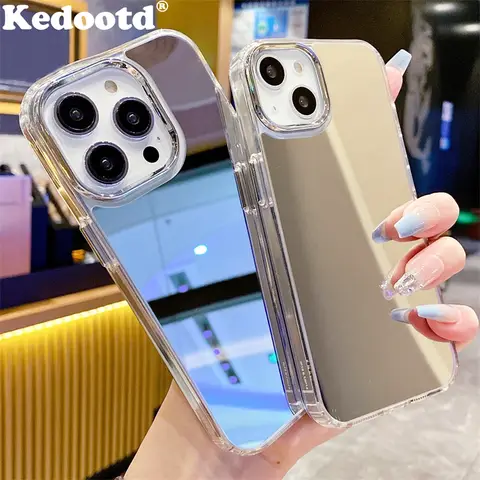 럭셔리 아크릴 메이크업 거울 Girly 전화 케이스 iPhone 16 15 14 Plus 13 12 Mini 11 Pro Max XS X XR 도금 충격 방지 커버