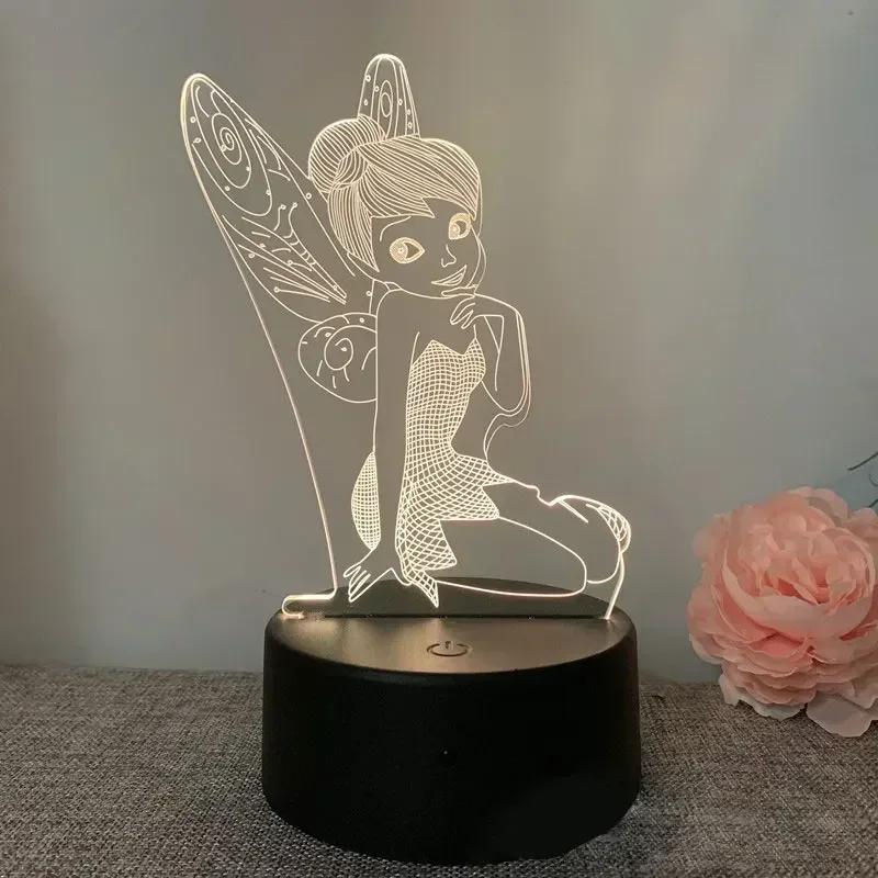 Cute Disney Princess Cartoon Figure Night Light Fairy Tinkerbell 3D LED Table Lamp Figure Toys Lamp Bedside Decor Gift Kids Gift