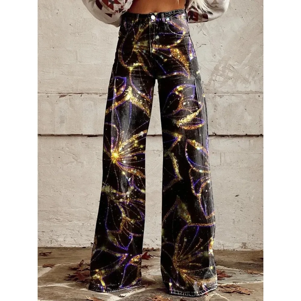 Schwarze Rosa Galaxy-Schmetterlings-Print Hose mit Hoher Taille und Weitem Bein aus Baumwolle Lässige Streetwear-Hose Hip-Hop-Punk-Hose für Konzerte – Detail 6