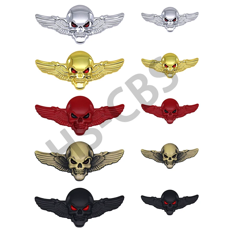 Metal 3D Skull Head Wing Totem Badge Car Rear Trunk Fender Stickers Auomobile Motorcycle Body Decoration Sticker Accessories