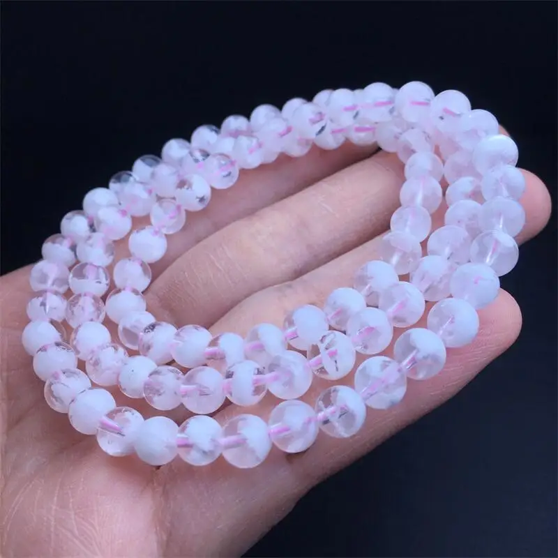 6MM Natural Snowflake Quartz Triple Circle Bracelet Handmade Fortune Energy Mineral Woman Amulet Jewelry Gift 1PCS