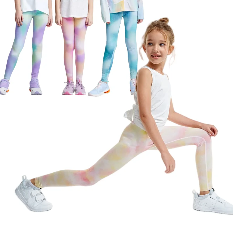 4-14Y Girls Yoga Pants Soft Kids Stretch Trousers Printed Children's Active Dance Running Workout Leggings Thin Sports Tights