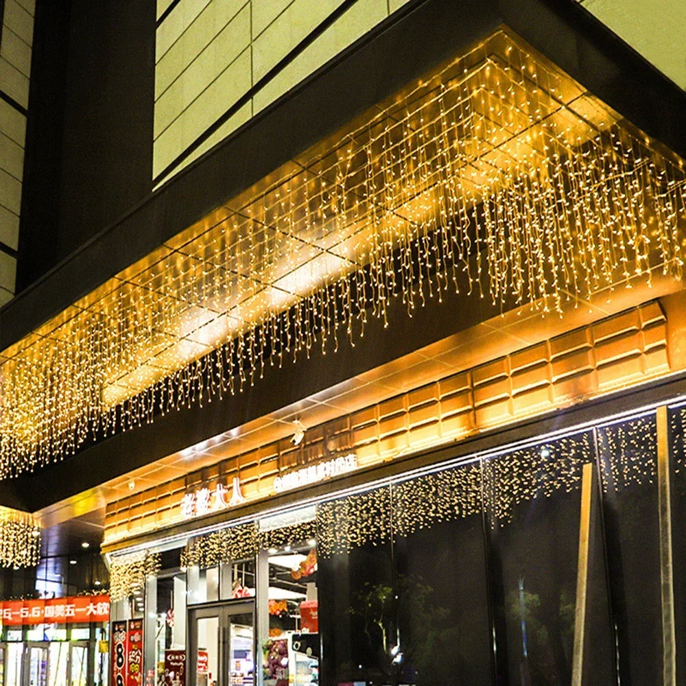 5/30/40M LED Icicle String Fairy Light Christmas Curtain Garland Lights Remote Outdoor For New Year Wedding Street Holiday Decor