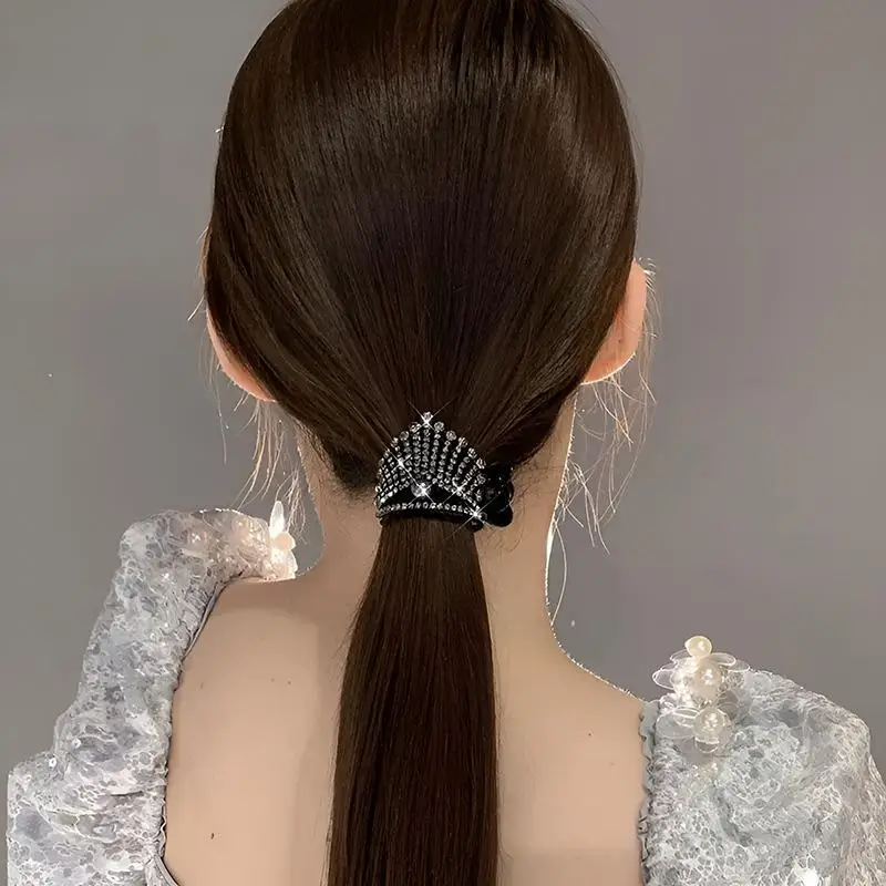 2 PCS Womens High Ponytail Clip Fixed Artifact Pearl Crown Hair Accessory