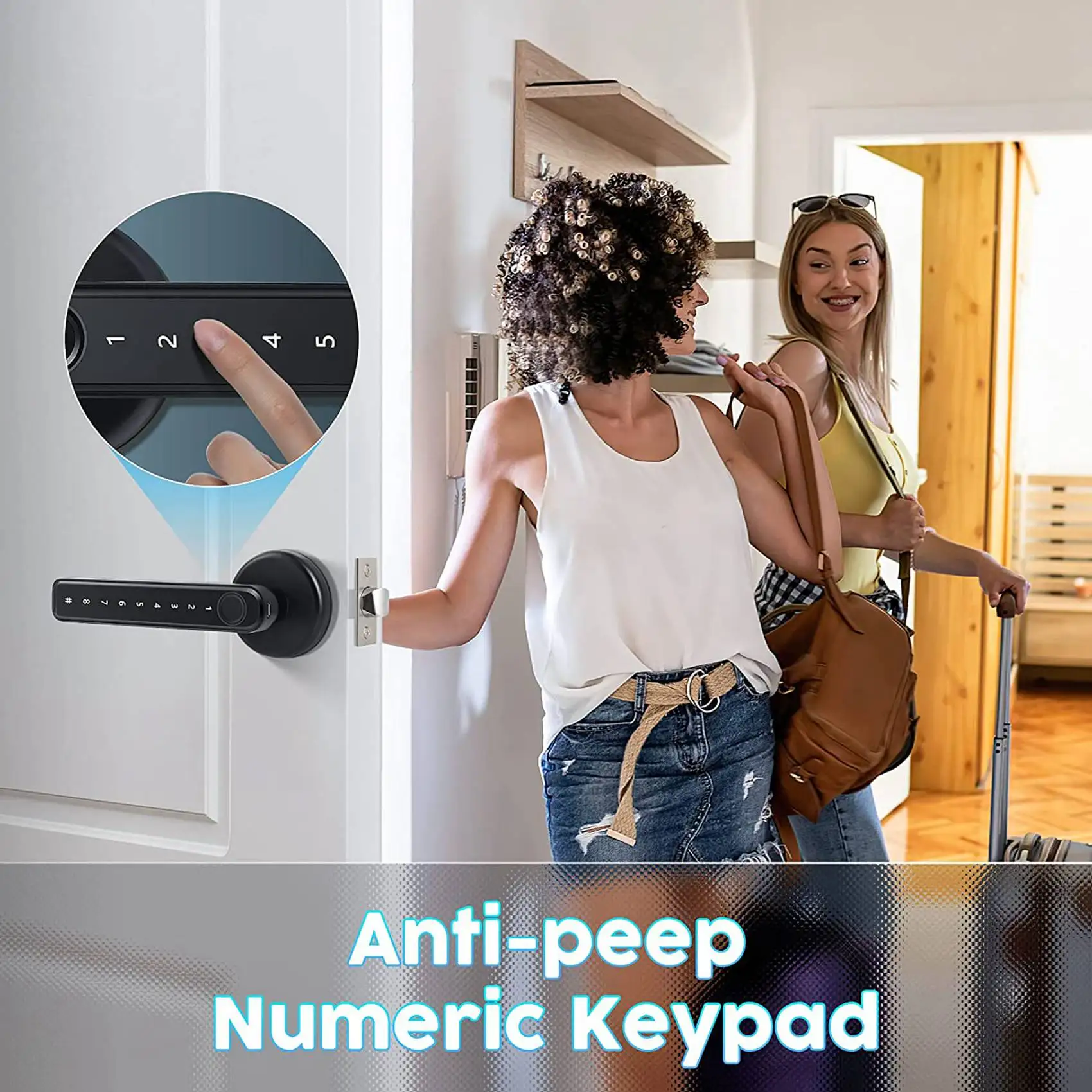 A72Z 2X Fingerprint Smart Door Lock Door Knob With Keypad Keyless Entry Door Lock With Handle For Home Hotel Office Apartment