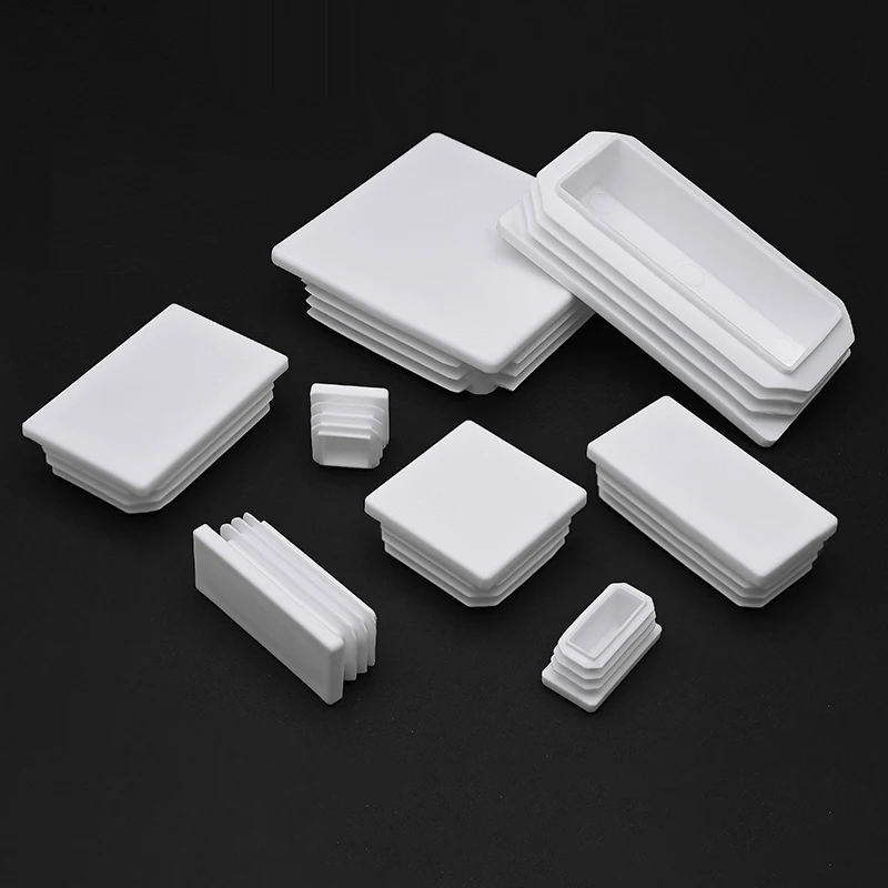 Tampa de extremidade plástica retangular branca do tampão da tubulação do tubo do tubo para pés da perna da tabela, capa à prova de poeira 13x13mm-100x100mm