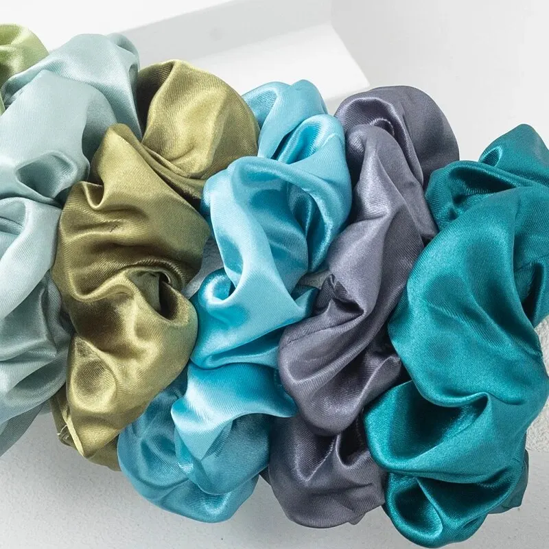 9pcs Fashion Solid Colour Satin Large Intestine Loop Ladies Premium Feeling Hair Tie Rubber Band Hair Accessories