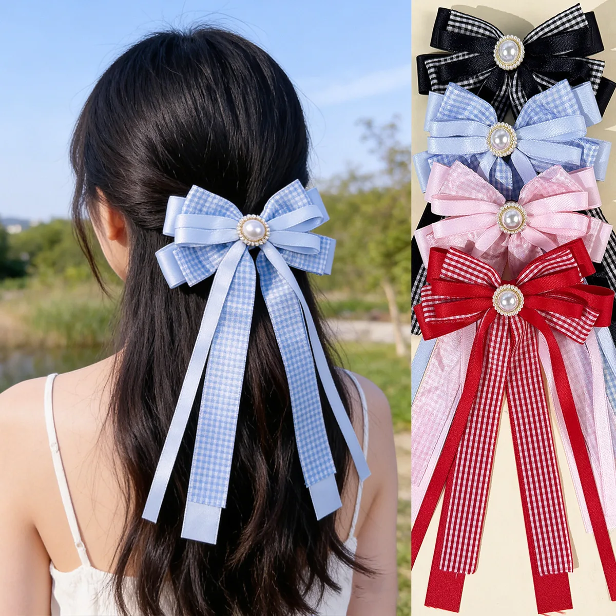 20-pcs-lot-55“-elegant-plaid-ribbon-hair-bow-hairpin-for-women-girls-british-style-hair-clips-fashion-hair-accessor