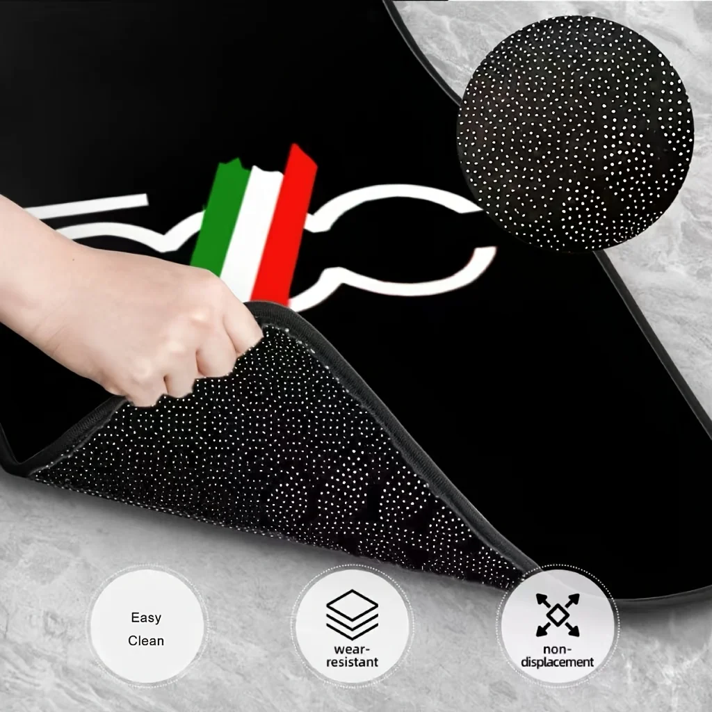 4pcs Minimalist FIAT 500 Car Floor Mats - Stylish Printed Pattern, Universal Fit, Easy to Clean, All-Weather Vehicle Mats