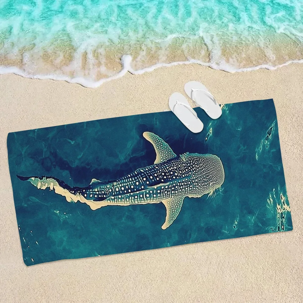 Soft Quick Dry Beach Towel Ocean Whale Shark Pattern Microfiber Sand Free Vintage for Pool Camping Yoga Diving Gift for Men Wome
