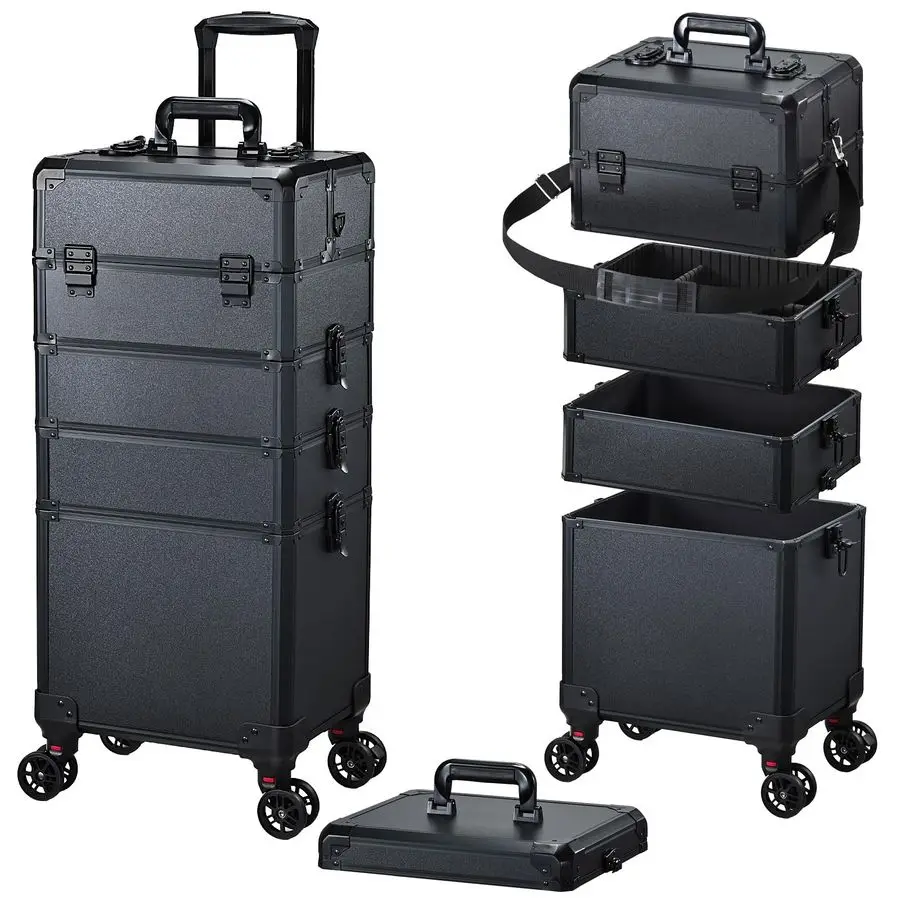 

Rolling Makeup Case Makeup Train Case with Lid 5 in 1 Cosmetology Case on Wheels Large Makeup Organizers Salon Cart Customizable