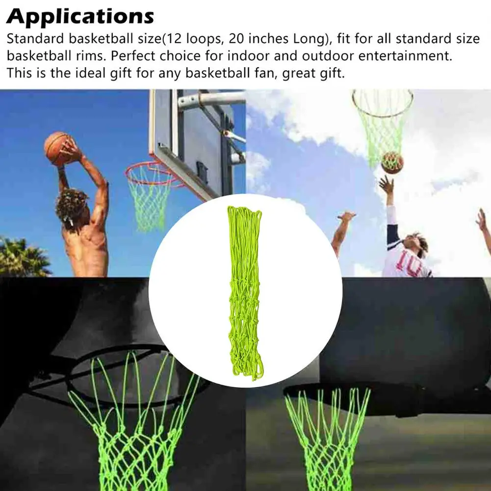 Nightlight Basketball Net Nylon Glowing Basketball Net 50CM Basketball 12 Size Hoop Glowing Loops Standard Net Rim N9U7