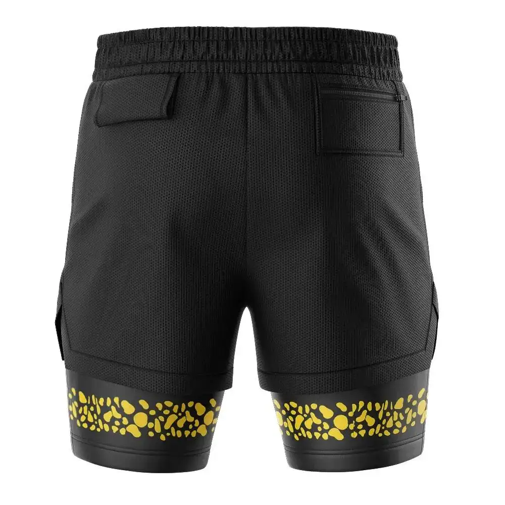Pantalones cortos de doble capa de Anime de una pieza para hombre, entrenamiento de gimnasia, estampado de Luffy Zoro, tela de secado rápido, talla grande, ajuste holgado con bolsillos
