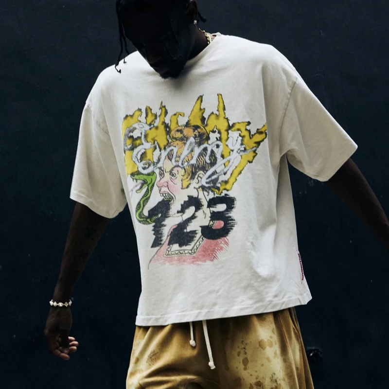 

RRR 123 TEE High Quality Viper Slogan Printed Cement White Cotton Short Sleeve T-shirt for Men Women