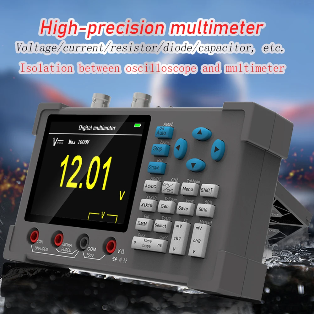 3in 1 Oscilloscope Multimeter Signal Generator Machine 3.2inch Oscope Meter Oscilloscope 120Mhz Bandwidth 250MSa/s Sampling Rate