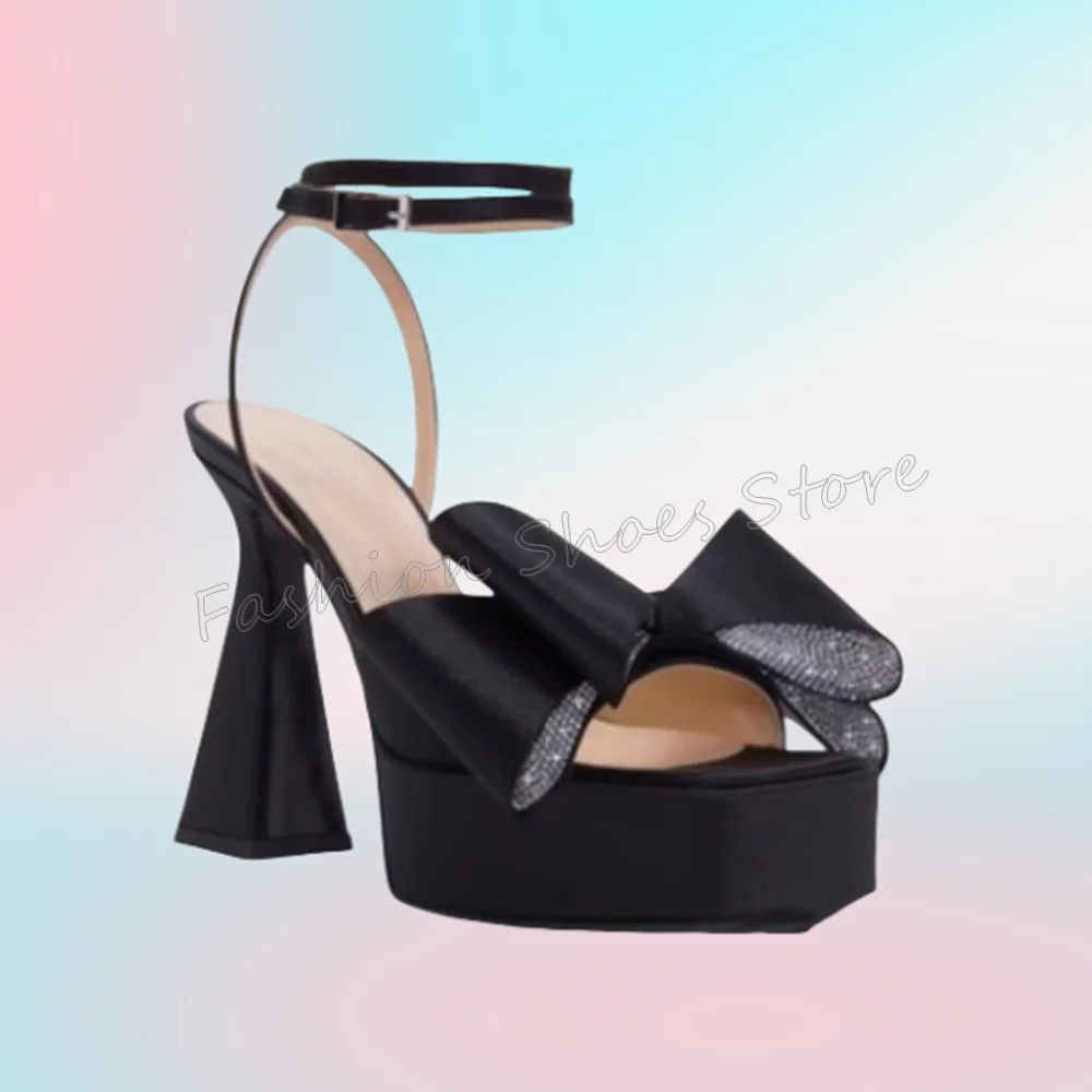 Black Bow knot Decor Square Toe Sandals Strange Style Heels High Heel Shoes for Women Sexy Heels 2025 New Zapatos Para Mujere