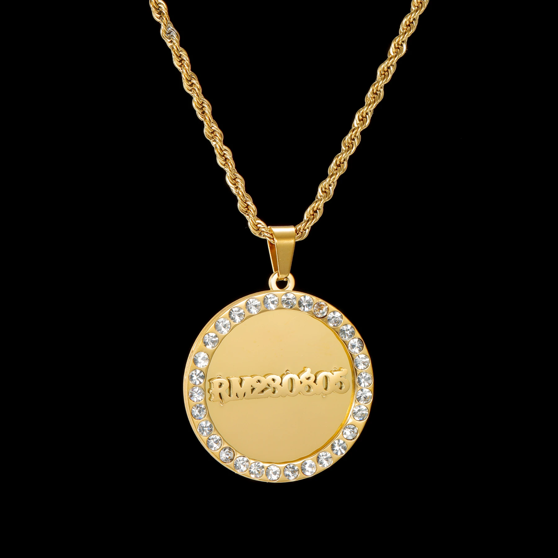 

Ожерелье с блестящим цирконием на заказ из нержавеющей стали для женщин и мужчин, персонализированный круглый кулон с цирконом для пар, рождественские украшения, подарок