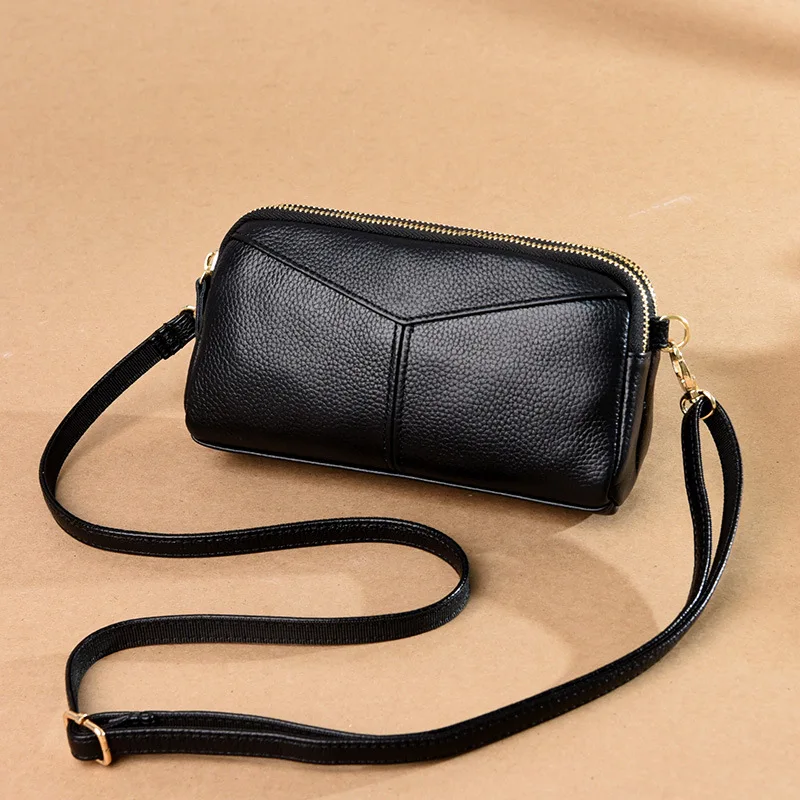 Real leather stitched ladies' shoulder bag, lightweight, suitable for daily commutes, water-resistant, crossbody small bag