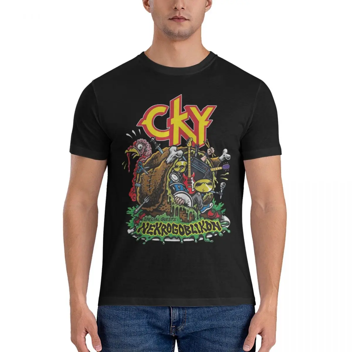 Guest Star CKY T-Shirt for Men Nekrogoblikon Fashion Pure Cotton Tee Shirt O Neck Short Sleeve T Shirt Printed Clothes